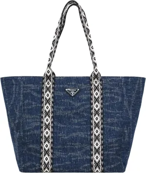 Women's Fabric Knit Printed Webbing Tote Bag
