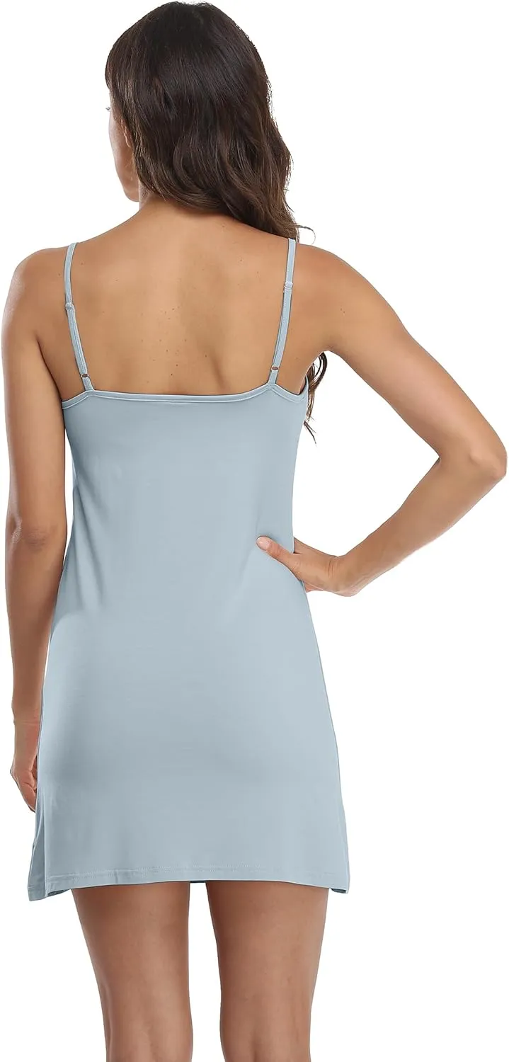 Women's Full Slip Lingerie Under Dress Spaghetti Adjustable Strap V Neck Camisole Slips Dress Undergarment Nightwear