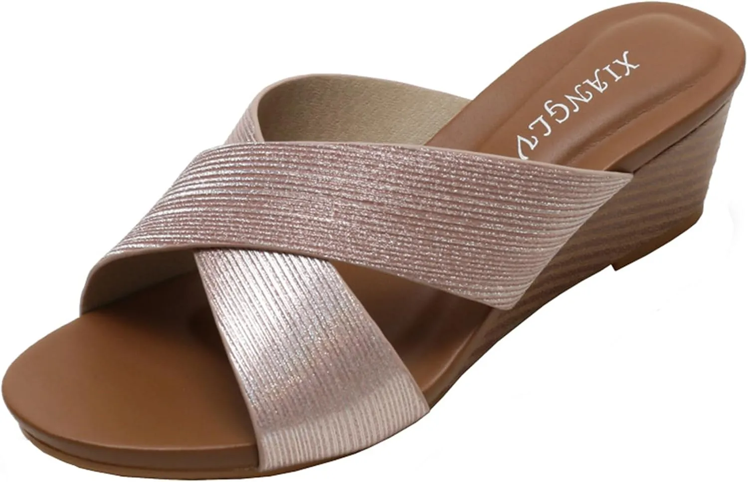 Women's Leather Platform Wedge Sandals Shiny Fashion Roman Bohemian Open Toe Slip-On Beach Casual High Heels Dressy Slippers