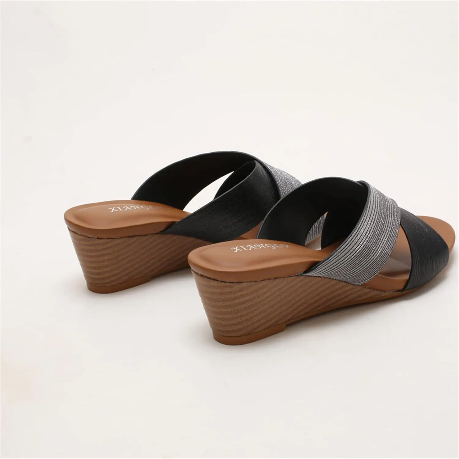 Women's Leather Platform Wedge Sandals Shiny Fashion Roman Bohemian Open Toe Slip-On Beach Casual High Heels Dressy Slippers