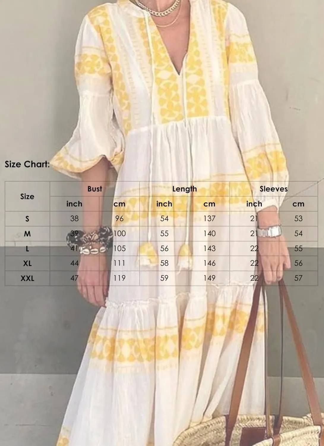 Women's Maxi Dress Yellow Print V Neck Long Sleeve Fresh Bohemian Style 2025 Summer Spring Vacation Beach Dress