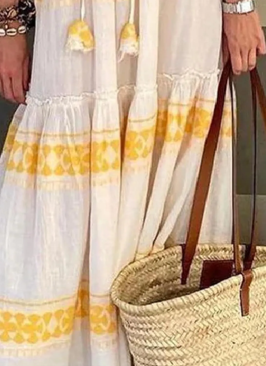 Women's Maxi Dress Yellow Print V Neck Long Sleeve Fresh Bohemian Style 2025 Summer Spring Vacation Beach Dress