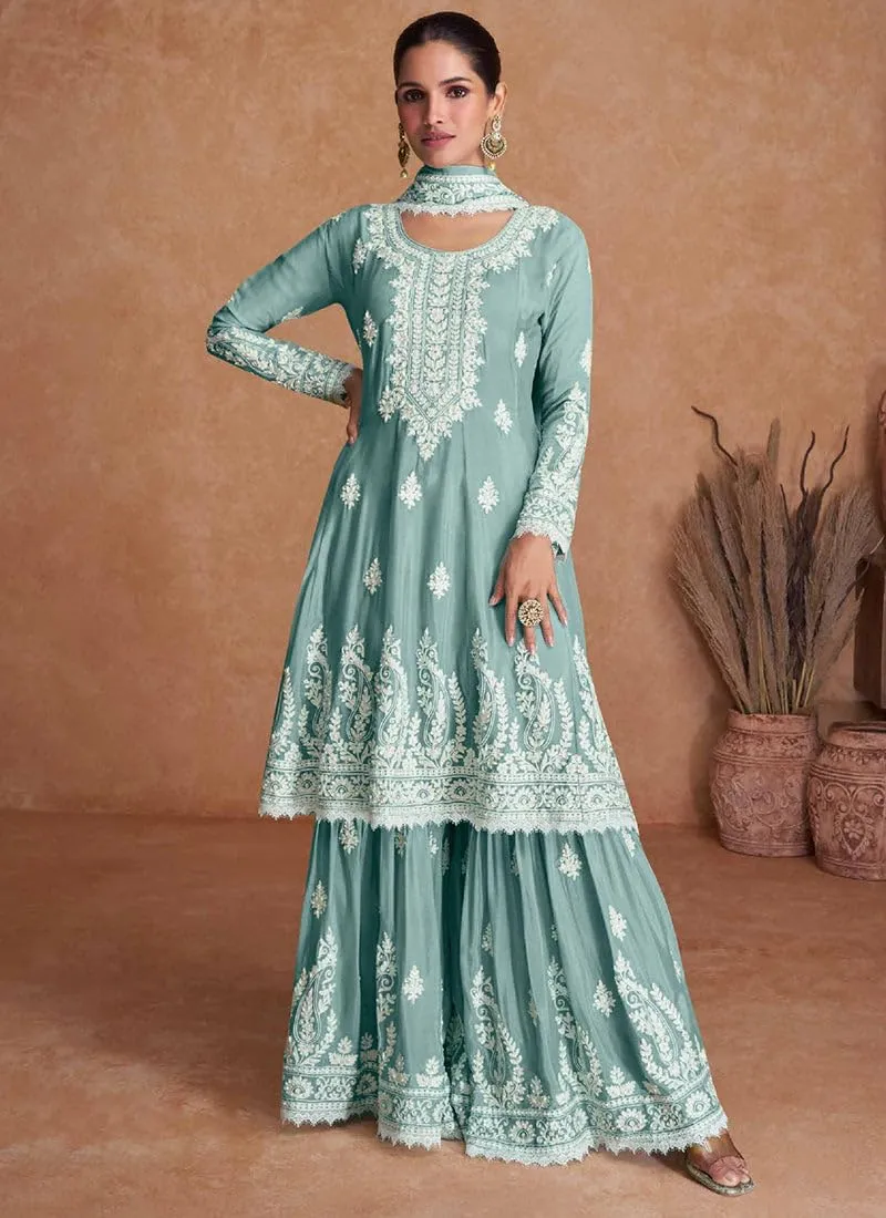 Womens Party Wear Embroidered Peplum With Plazzo