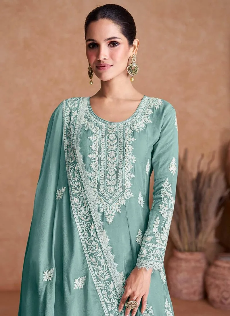 Womens Party Wear Embroidered Peplum With Plazzo