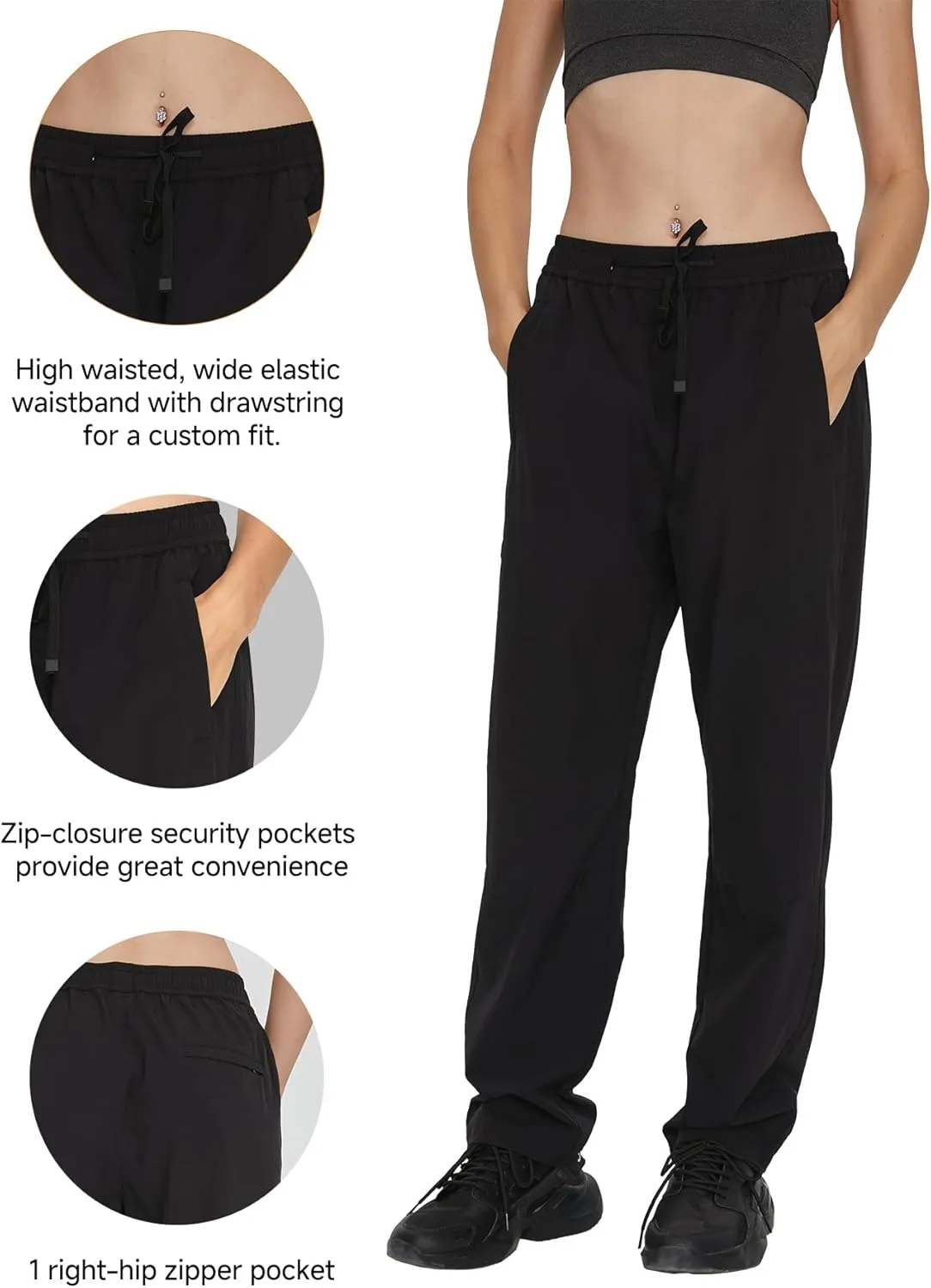 Women's Quick-Dry Hiking Cargo Pants Lightweight Water Resistant UPF 50  Elastic Waist Zipper Pockets Outdoor