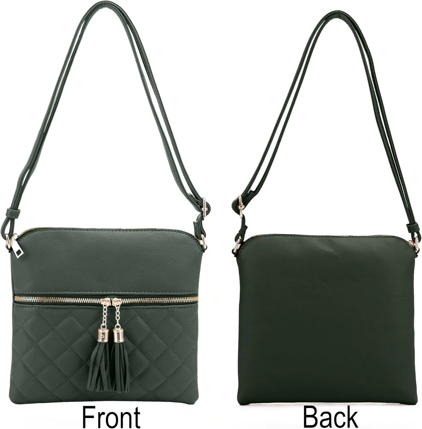 Women's Quilted Chevron Diamond Slim Multi Pocket Tassel Zipper Messenger Crossbody