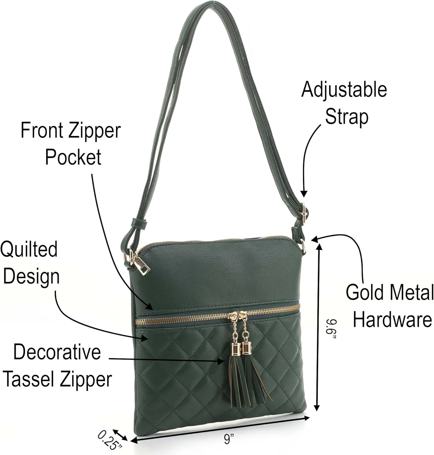 Women's Quilted Chevron Diamond Slim Multi Pocket Tassel Zipper Messenger Crossbody