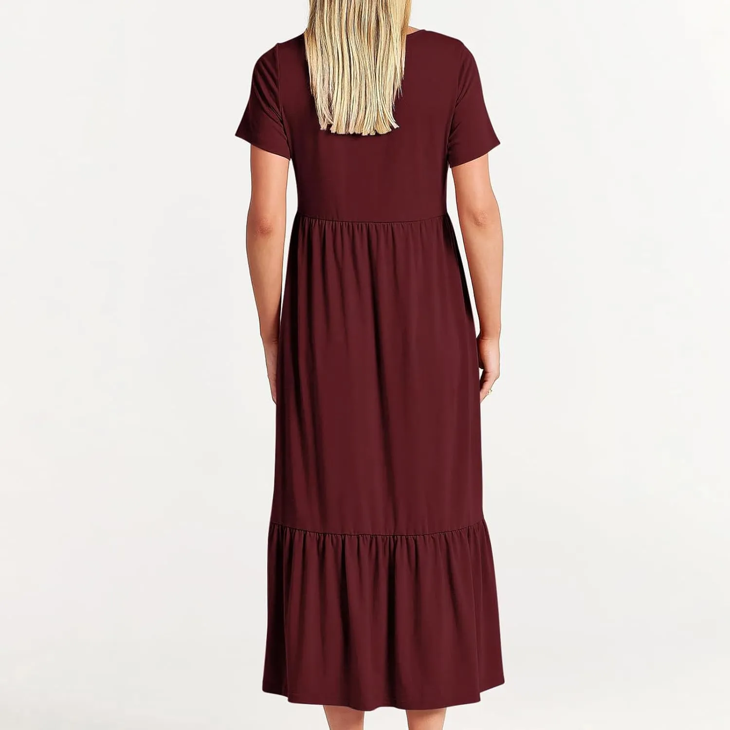 Women's Short Sleeve Casual Midi Dresses Simple Solid Color Sun Dresses Comfy Fashion Loose Fi Dress with Pockets