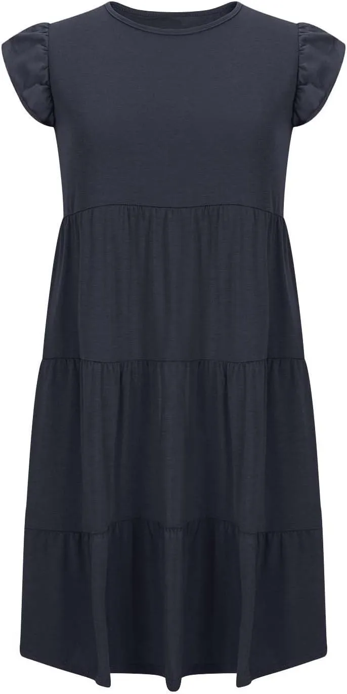 Women's Short Sleeve Casual Sundresses Simple Solid Color Summer Dresses Fit and Flare Beach Dress with Pockets