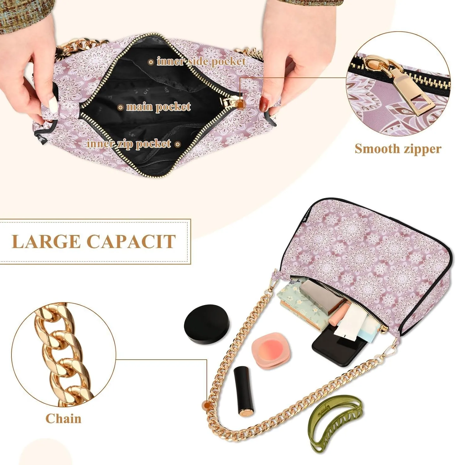 Women's Shoulder Handbags Chain Shoulder Brace for Women Bag Bohemian Print Ladies Vacation Handbags Tote Purse,Multi1
