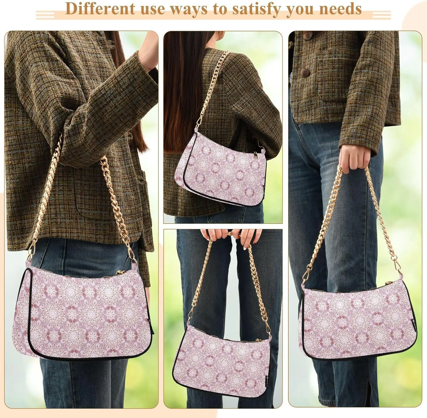 Women's Shoulder Handbags Chain Shoulder Brace for Women Bag Bohemian Print Ladies Vacation Handbags Tote Purse,Multi1