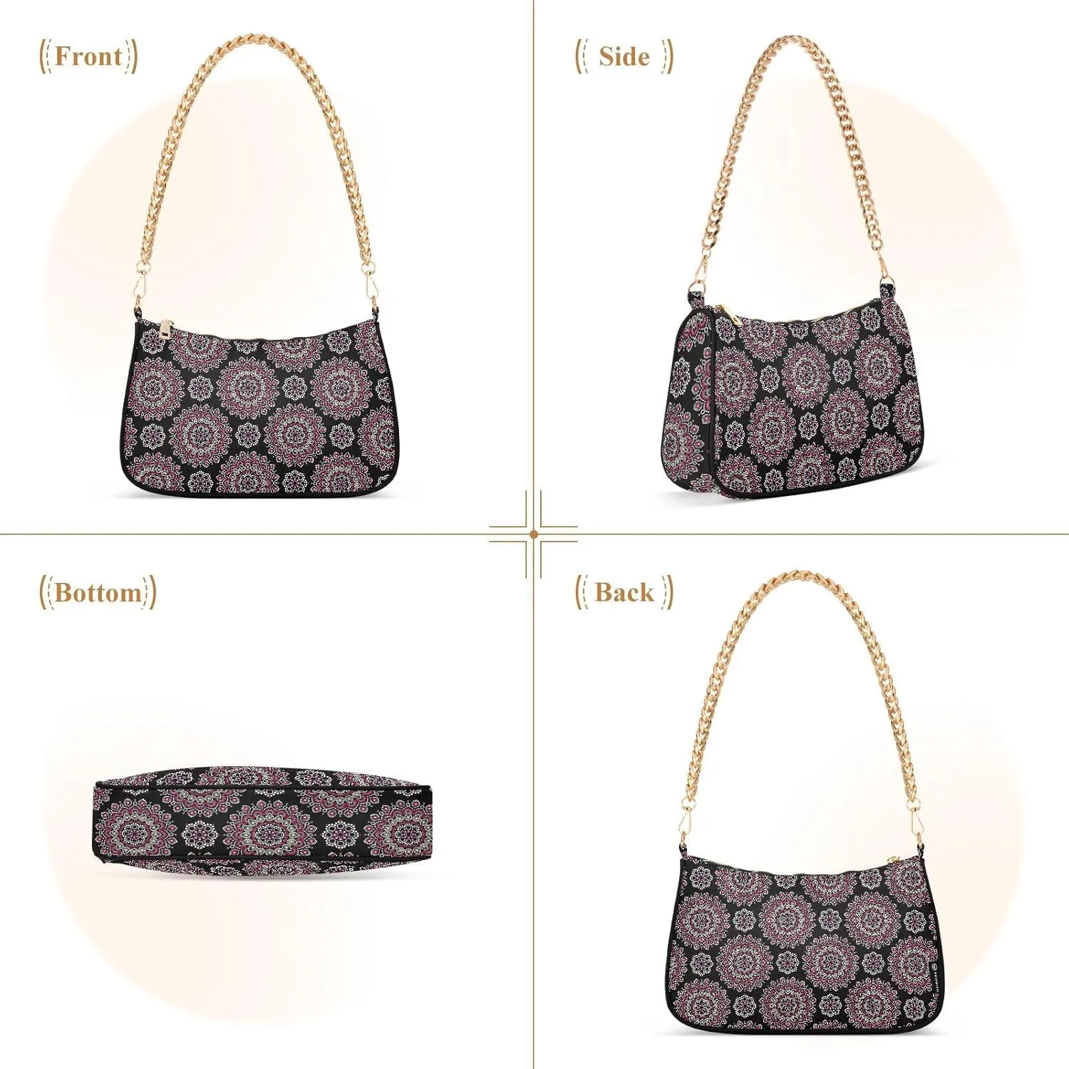 Women's Shoulder Handbags Chain Shoulder Brace for Women Bag Bohemian Print Ladies Vacation Handbags Tote Purse,Multi1