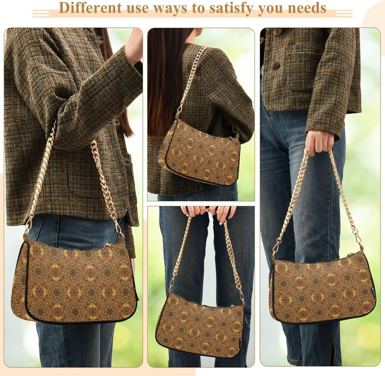Women's Shoulder Handbags Chain Shoulder Brace for Women Bag Bohemian Print Ladies Vacation Handbags Tote Purse,Multi1