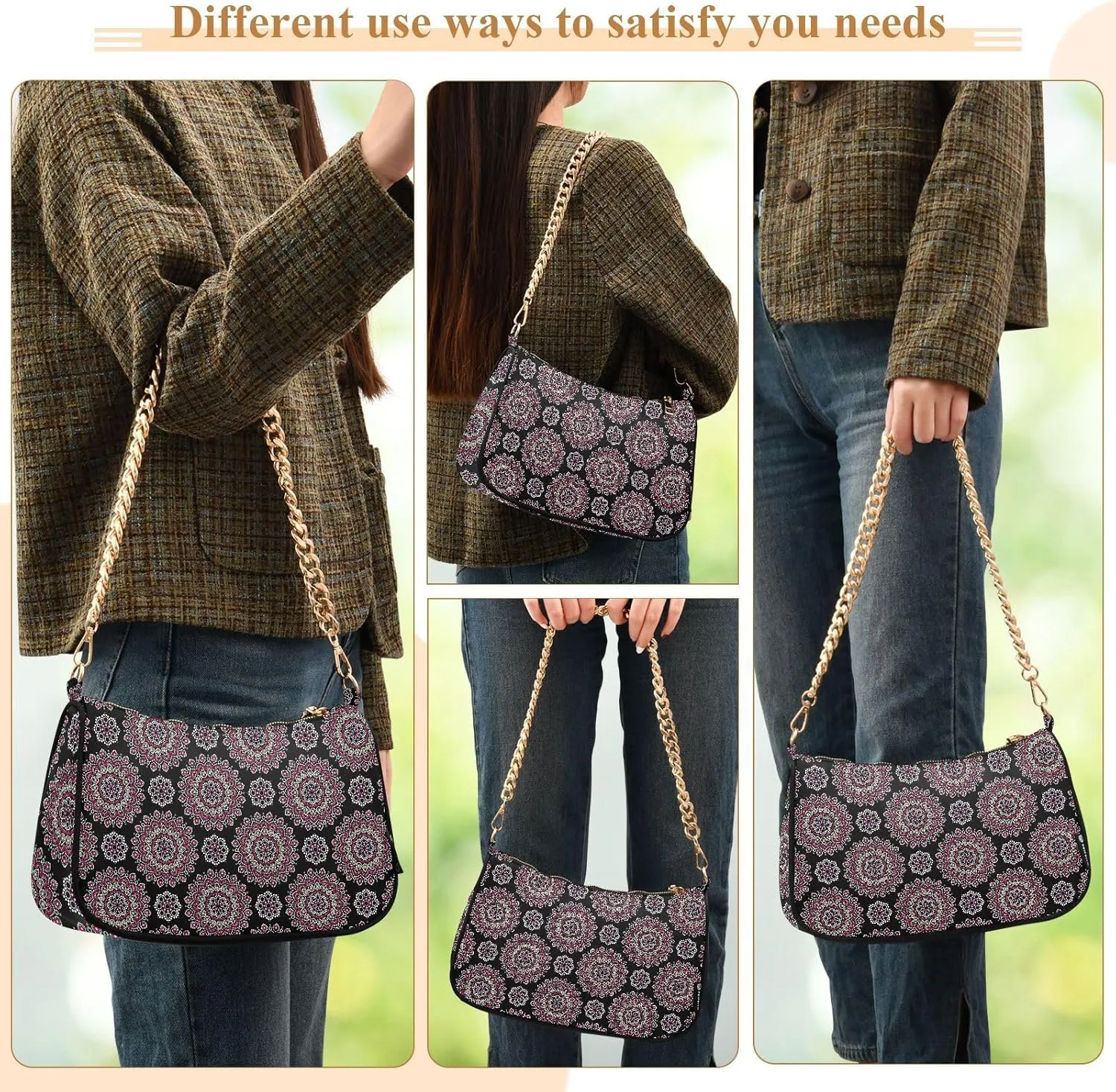 Women's Shoulder Handbags Chain Shoulder Brace for Women Bag Bohemian Print Ladies Vacation Handbags Tote Purse,Multi1