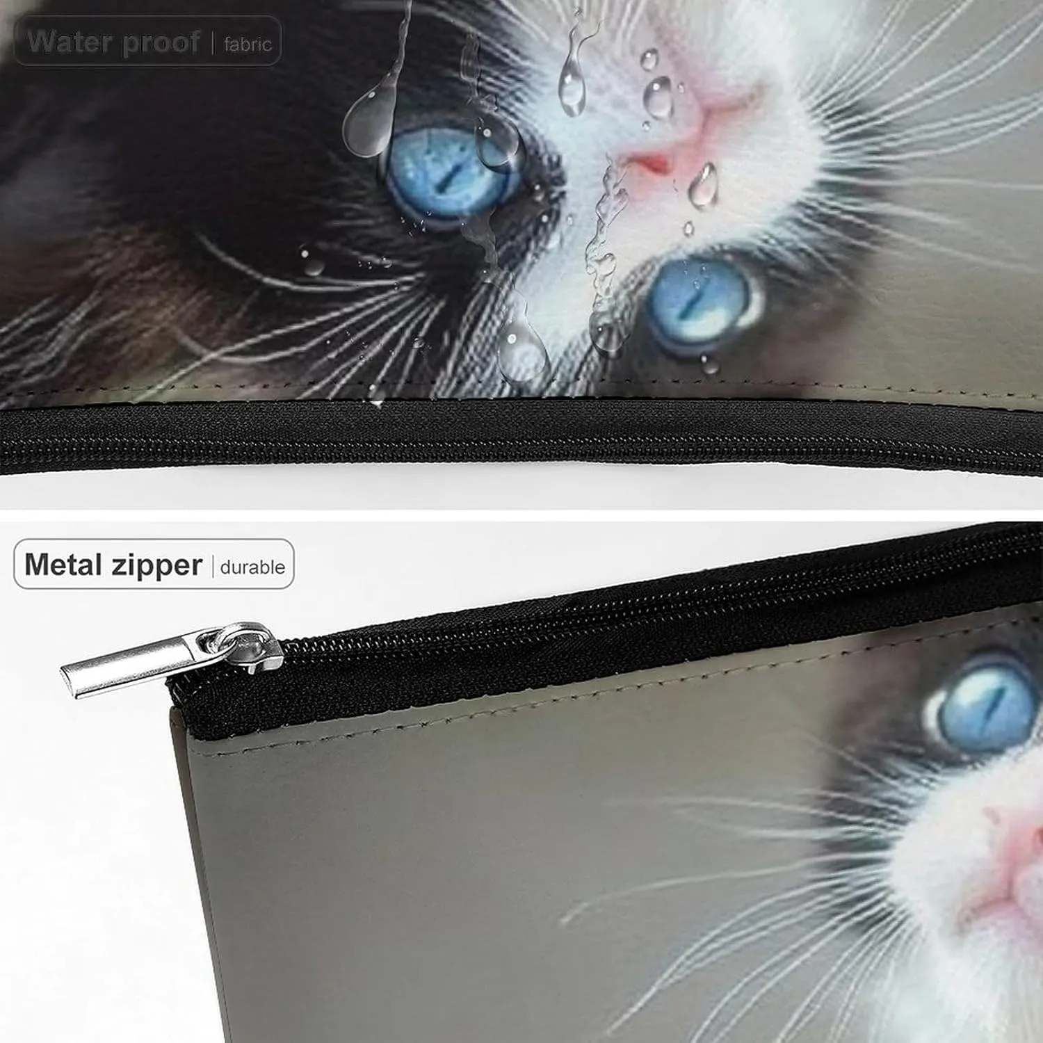 Women's Small Makeup Bag for Purse, Portable Make Up Pouch Waterproof Pu Leather Cosmetic Organizer Black And White Cute Black Cat Zipper Toiletry Bag