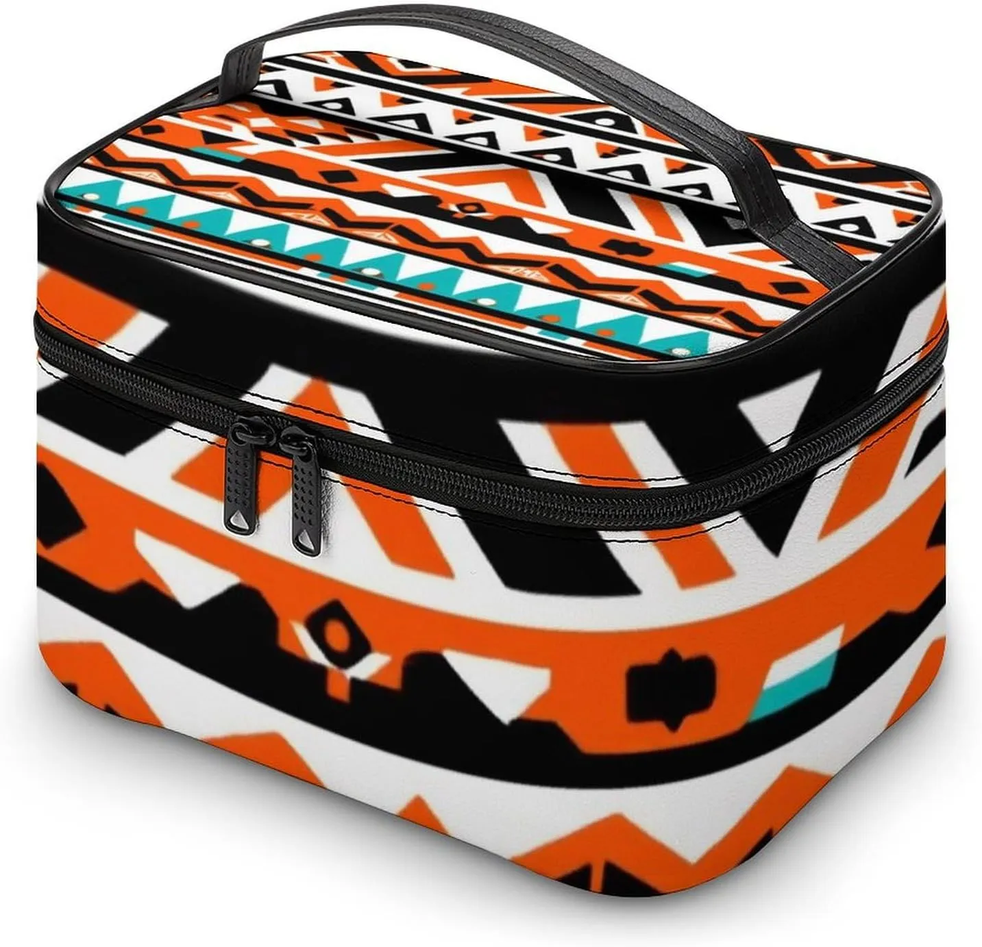 Women's Travel Makeup Bag, Large Capacity Cosmetic Organizer Case Indiana Western Southwest Tribal Ethnic Aztec Geometric Toiletry Bag with Zipper Pouch
