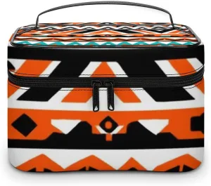Women's Travel Makeup Bag, Large Capacity Cosmetic Organizer Case Indiana Western Southwest Tribal Ethnic Aztec Geometric Toiletry Bag with Zipper Pouch