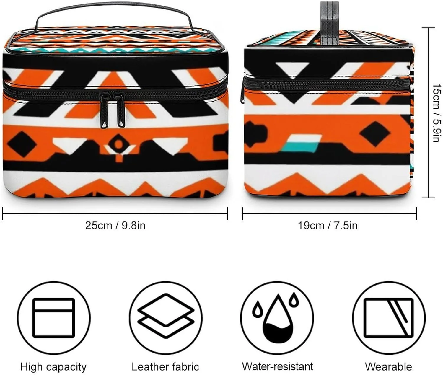 Women's Travel Makeup Bag, Large Capacity Cosmetic Organizer Case Indiana Western Southwest Tribal Ethnic Aztec Geometric Toiletry Bag with Zipper Pouch