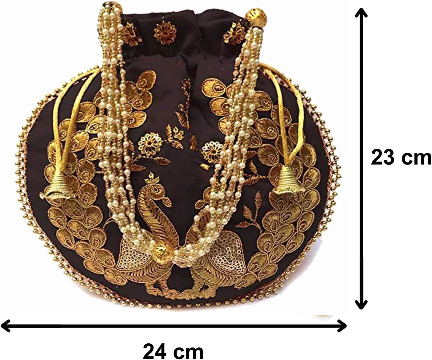 Women's Velvet Embroidered Potli Bag Purse Pouch Drawstring Bag Golden Work Wedding Gift for Women