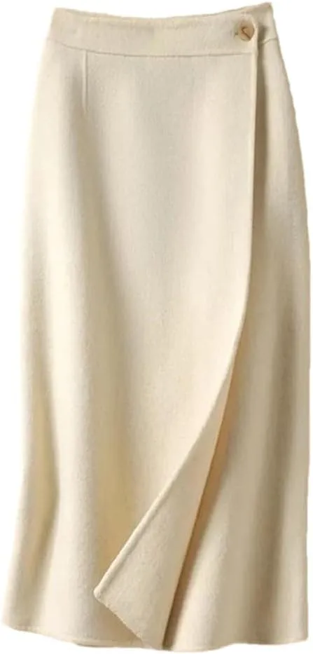 Women's Winter Solid Button Patchwor High Waist Mid-Length Knitted Bag Hip Skirt