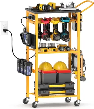 Workbench with Pegboard for DeWalt Tools, Ferreteriai Work Bench Power Tools Organizer Cart Garage Storage with Wheels & Power Outlets, Large Utility Racks Shelf Birthday Gifts for Men Husband Dad