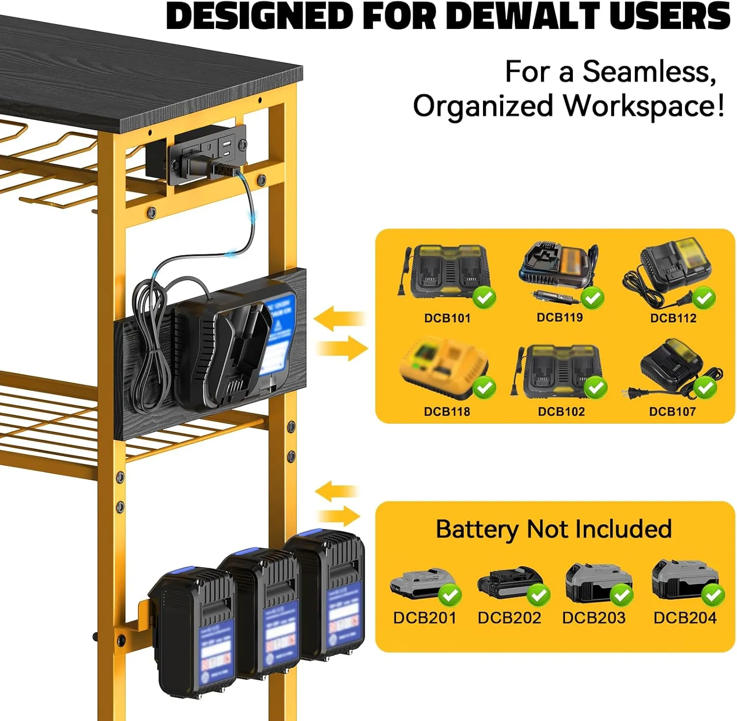 Workbench with Pegboard for DeWalt Tools, Ferreteriai Work Bench Power Tools Organizer Cart Garage Storage with Wheels & Power Outlets, Large Utility Racks Shelf Birthday Gifts for Men Husband Dad