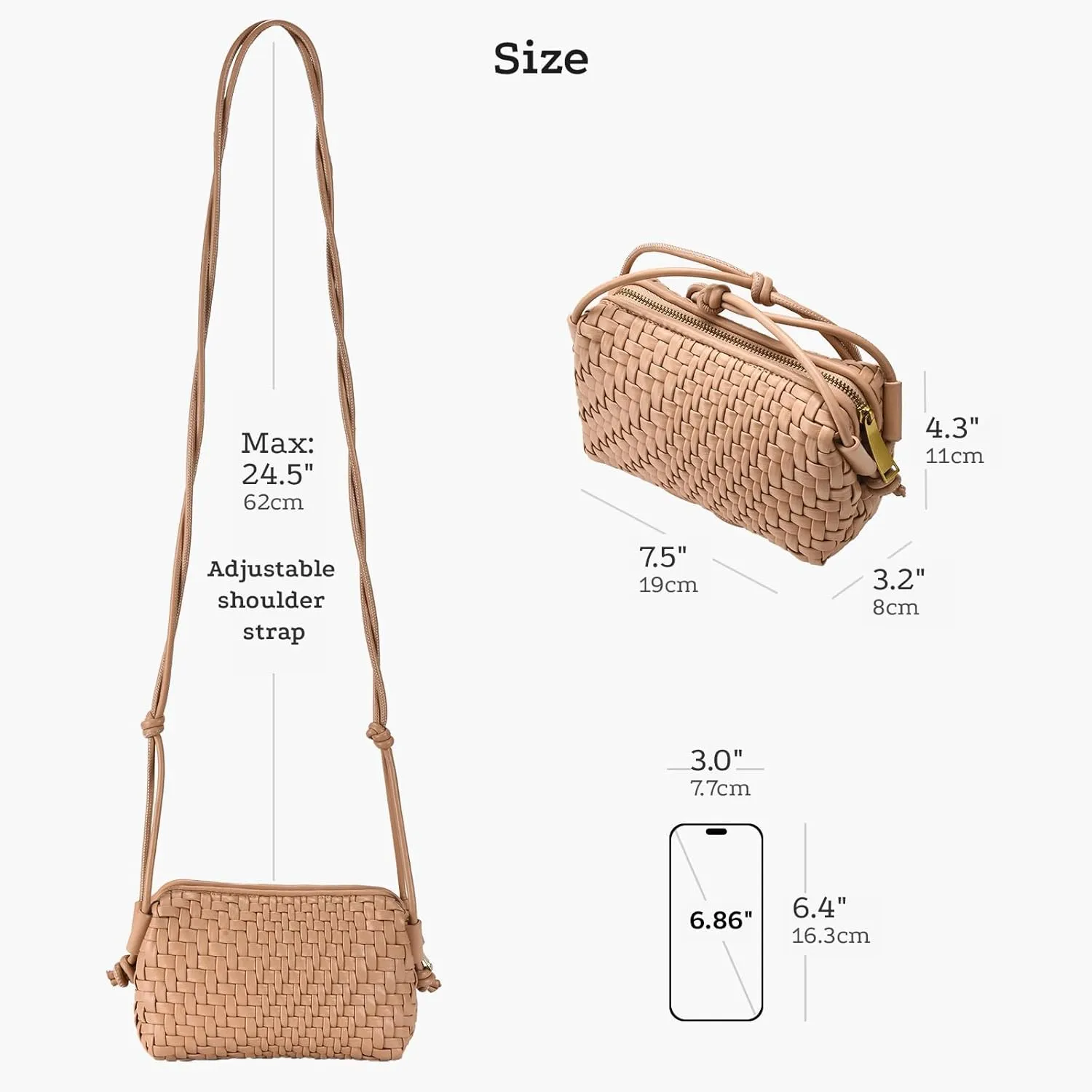 Woven Crossbody Bag for Women Vegan Leather Small woven purse with Adjustable Straps
