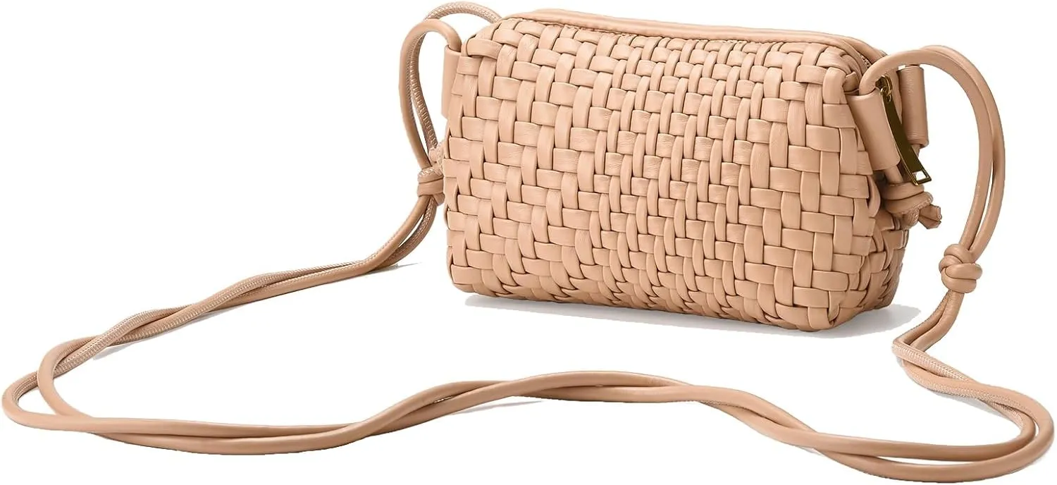 Woven Crossbody Bag for Women Vegan Leather Small woven purse with Adjustable Straps