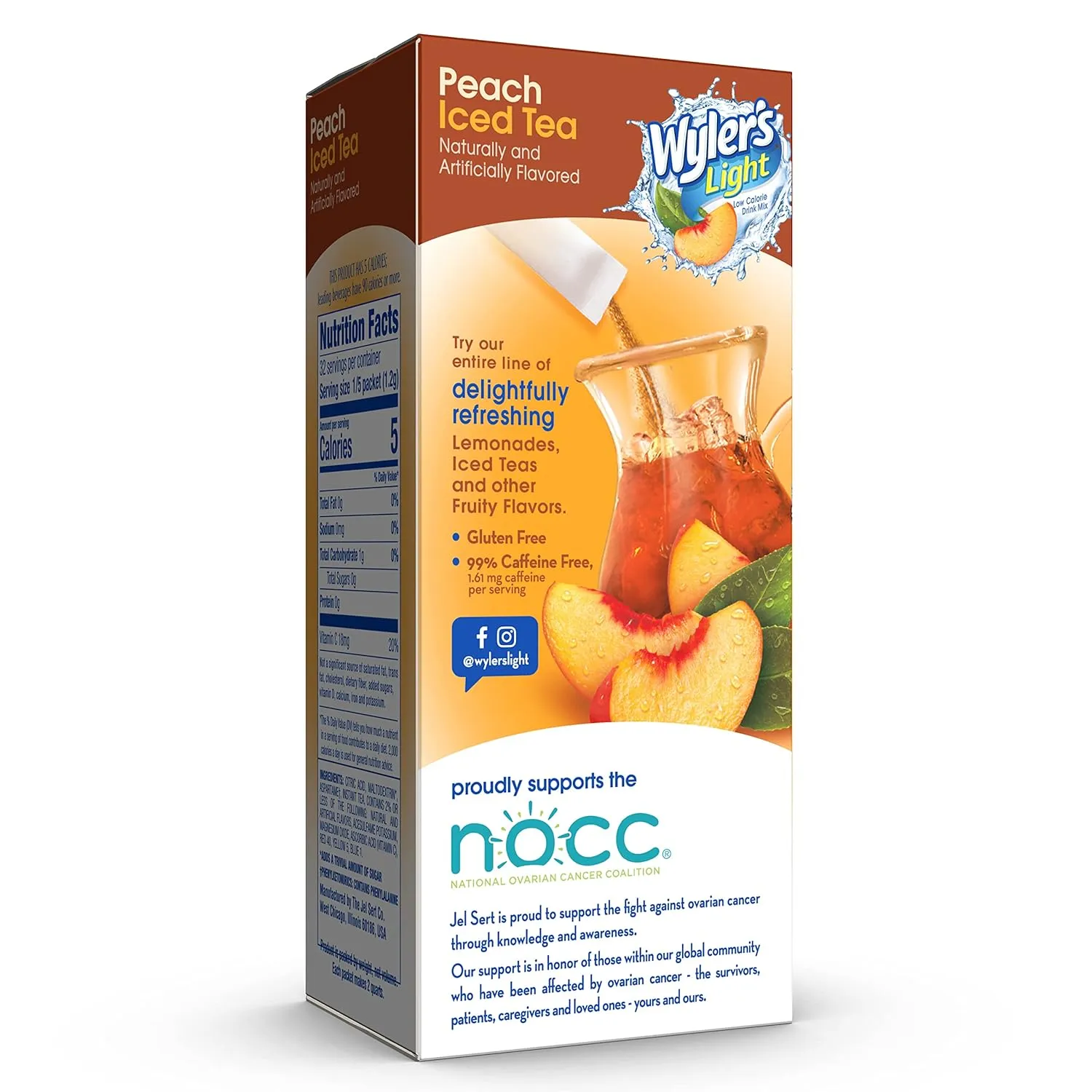 Wyler's Light Pitcher Packs, Water Drink Mix, Peach Iced Tea, 6 Boxes (36 Pitcher Packets)