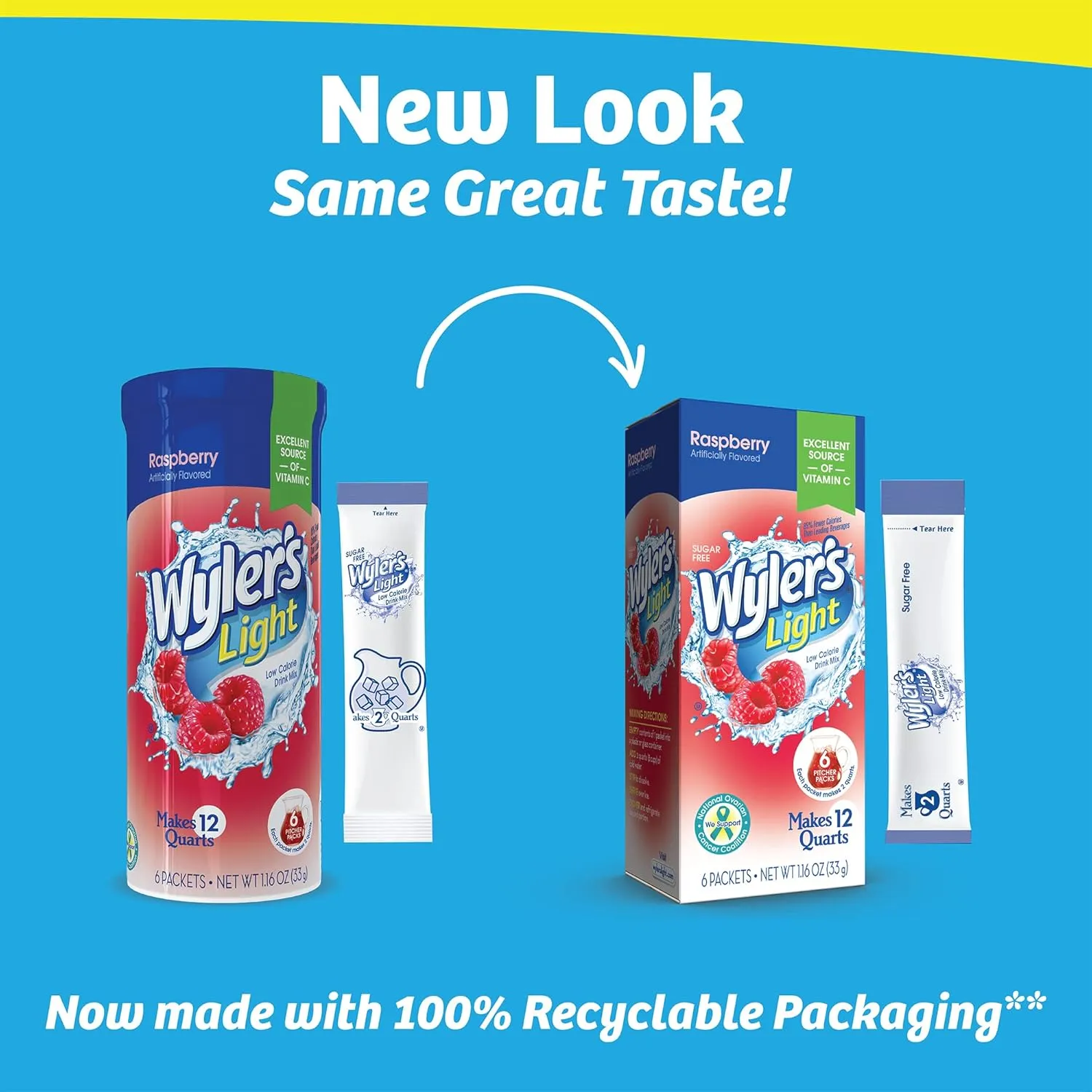 Wyler's Light Pitcher Packs, Water Drink Mix, Raspberry, 6 Boxes (36 Pitcher Packets)