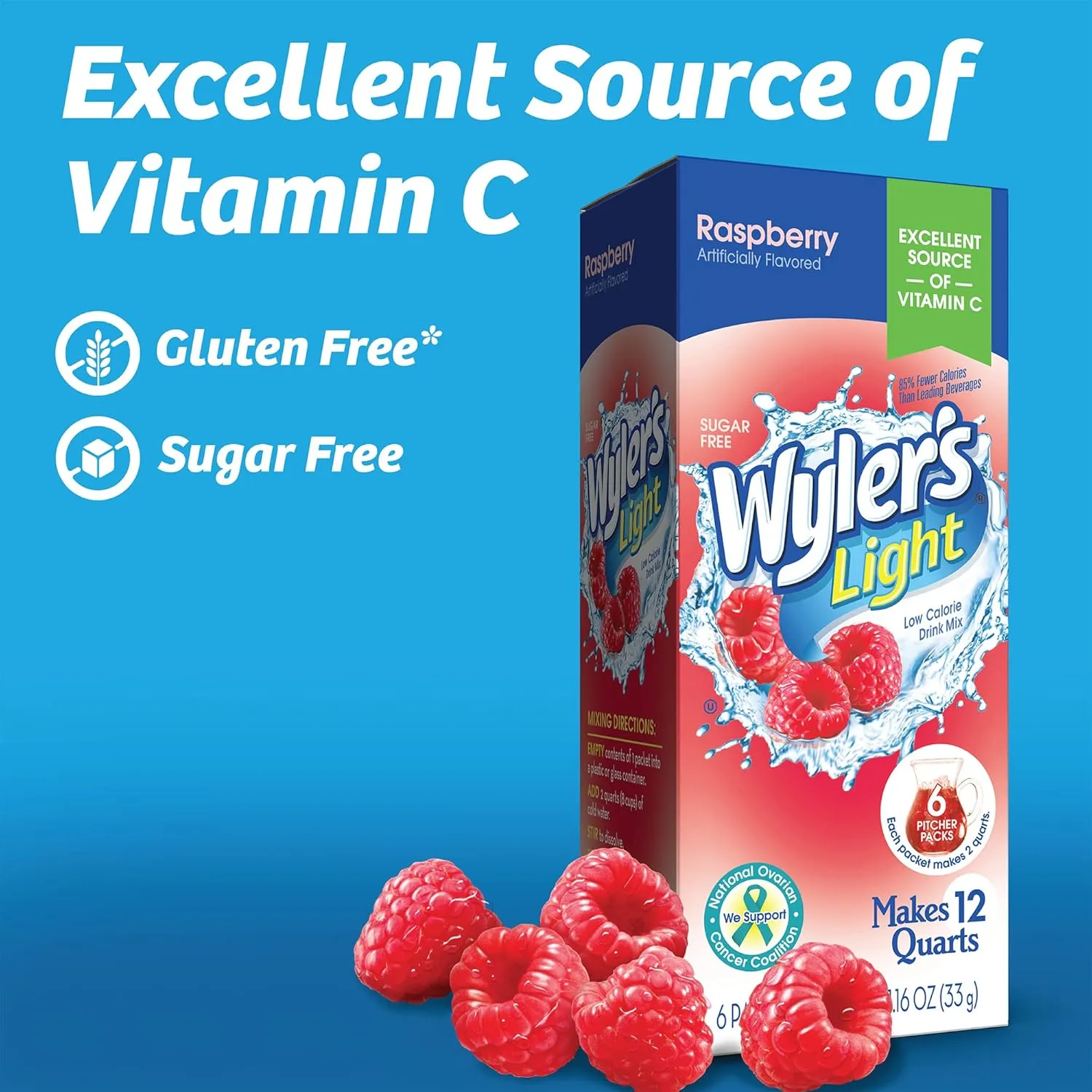 Wyler's Light Pitcher Packs, Water Drink Mix, Raspberry, 6 Boxes (36 Pitcher Packets)