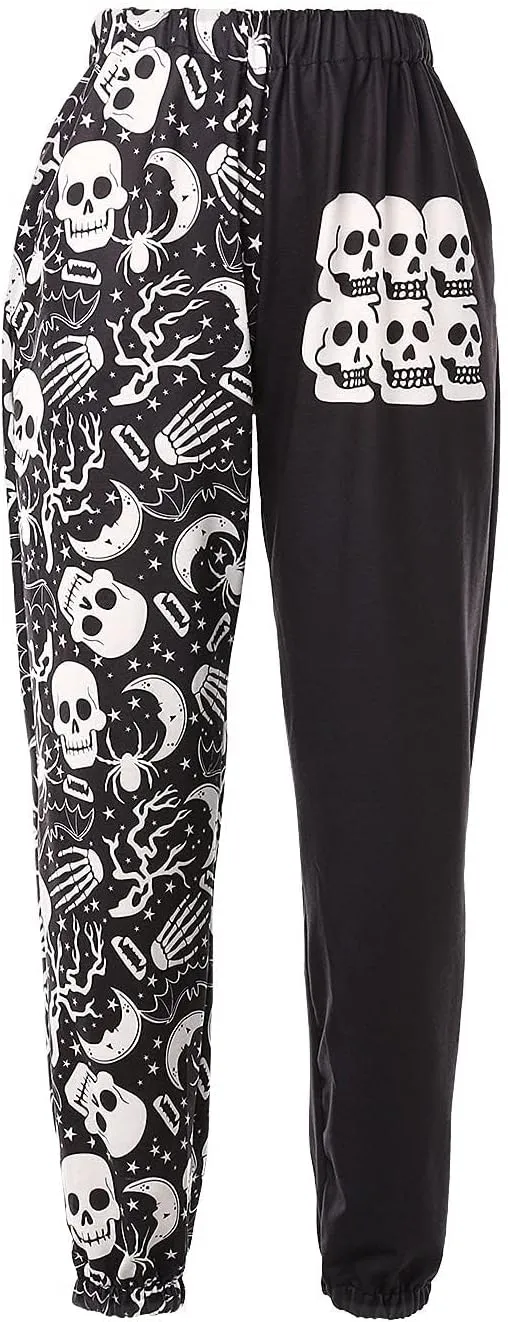 XFLnaraz Women's Fashion Printed Jogger Pants Elastic Waist Color Block Street Loose Sweatpants with Pockets