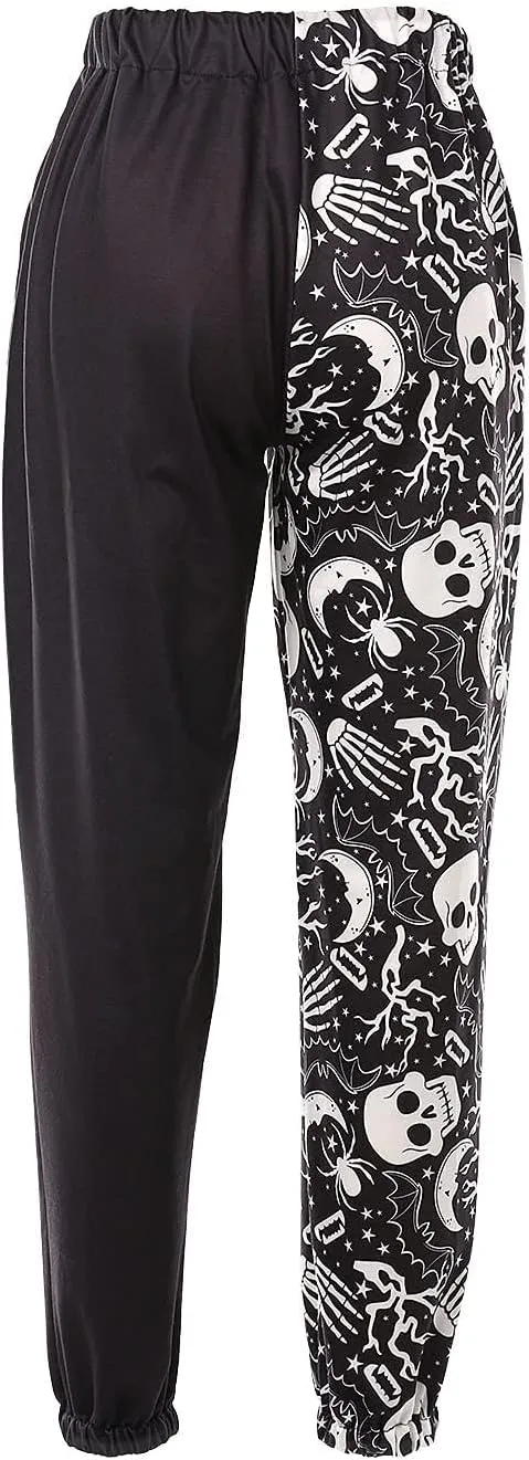 XFLnaraz Women's Fashion Printed Jogger Pants Elastic Waist Color Block Street Loose Sweatpants with Pockets
