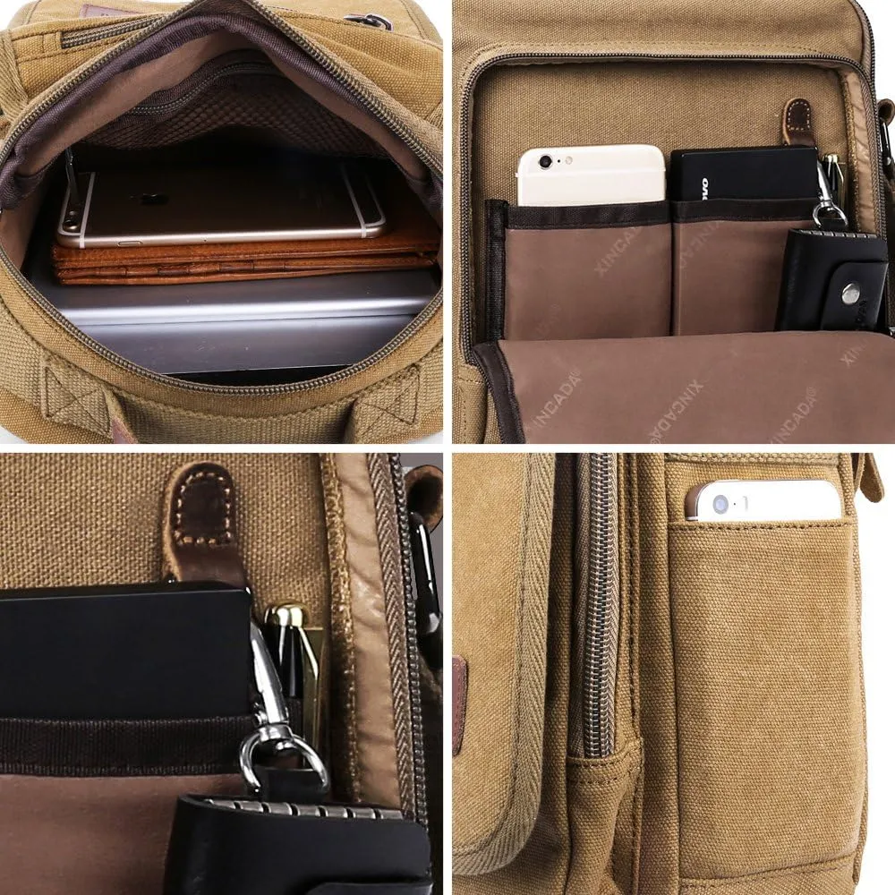 XINCADA Mens Bag Messenger Bag Canvas Shoulder Bags Travel Bag Man Purse Crossbody Bags for Work Business
