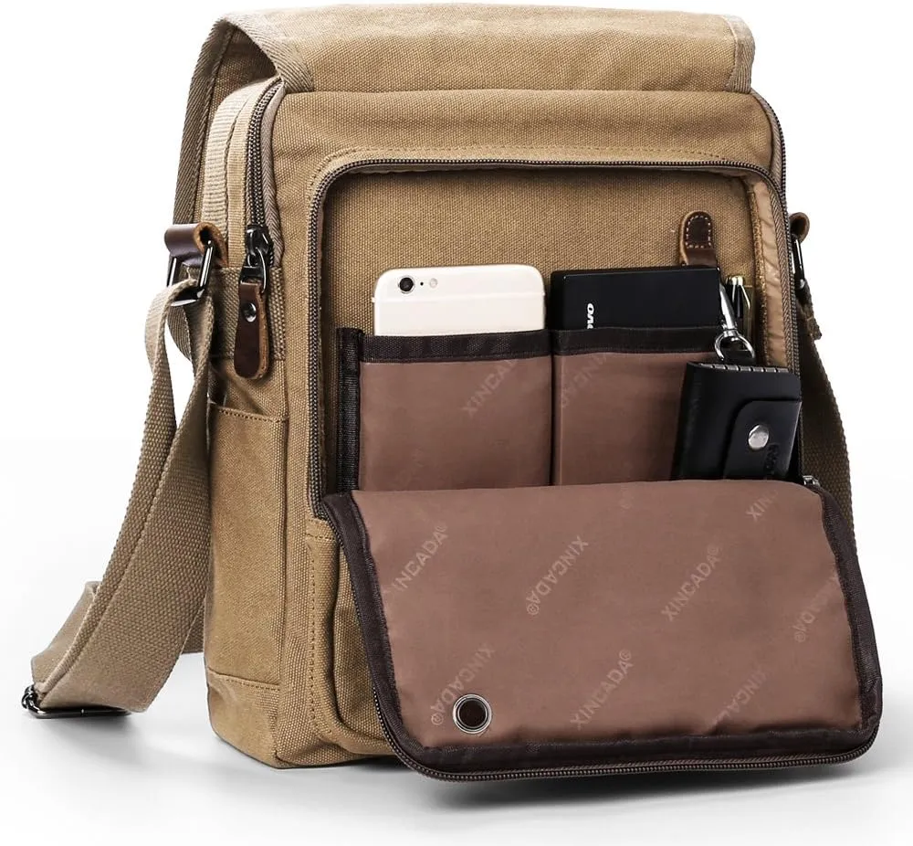 XINCADA Mens Bag Messenger Bag Canvas Shoulder Bags Travel Bag Man Purse Crossbody Bags for Work Business