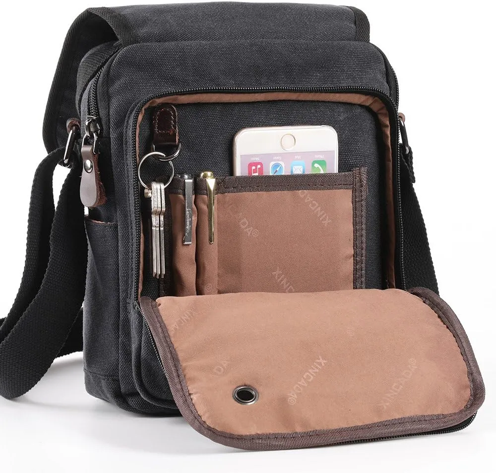 XINCADA Mens Bag Messenger Bag Canvas Shoulder Bags Travel Bag Man Purse Crossbody Bags for Work Business