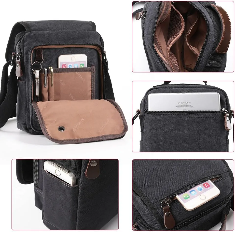 XINCADA Mens Bag Messenger Bag Canvas Shoulder Bags Travel Bag Man Purse Crossbody Bags for Work Business
