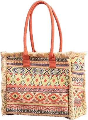 XXGJOALD-Bohemian Vintage Canvas Tote Bag Large Capacity Zipper Shoulder Bag and Handbag for Women Summer (Color-6)