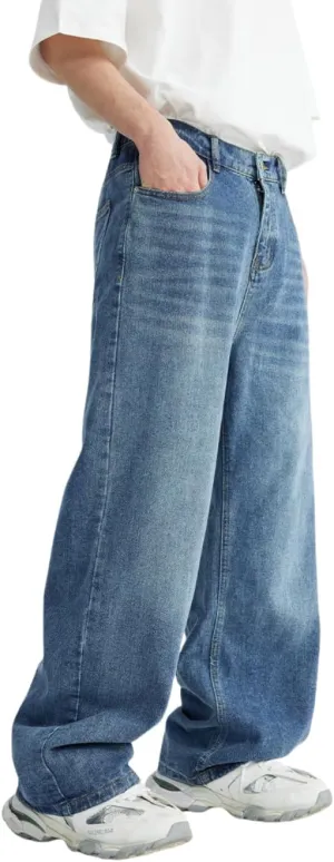 Y2k Baggy Jeans Men Women Loose Fit Hip Hop Jeans Vintage Casual Skater Pants Wide Leg Half Elastic Waist Denim Jeans