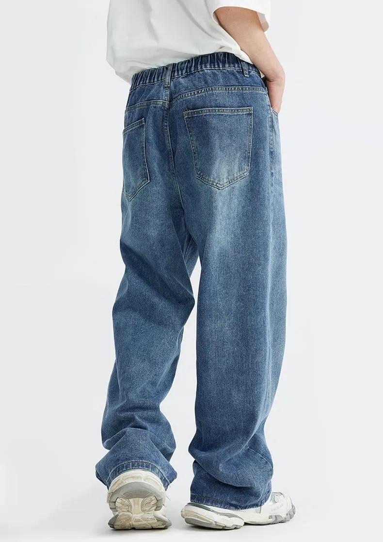 Y2k Baggy Jeans Men Women Loose Fit Hip Hop Jeans Vintage Casual Skater Pants Wide Leg Half Elastic Waist Denim Jeans