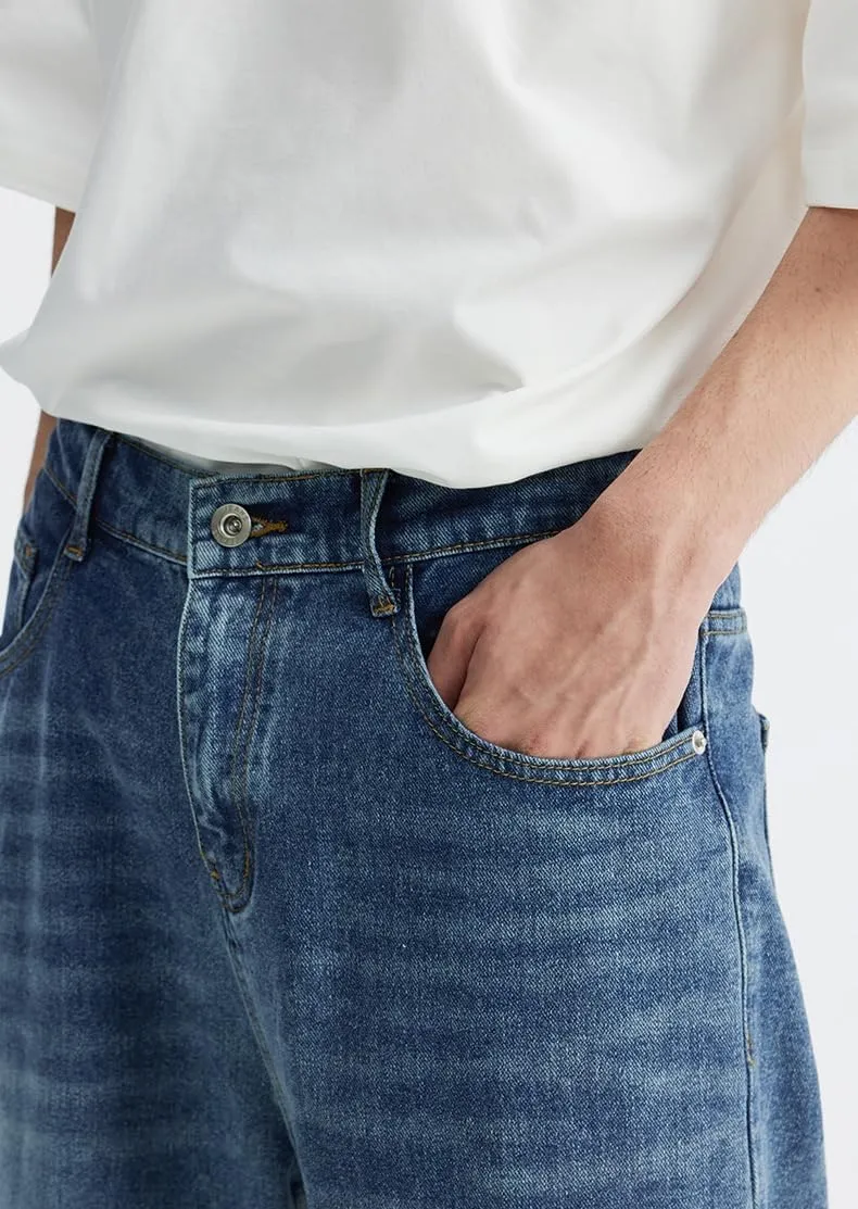 Y2k Baggy Jeans Men Women Loose Fit Hip Hop Jeans Vintage Casual Skater Pants Wide Leg Half Elastic Waist Denim Jeans