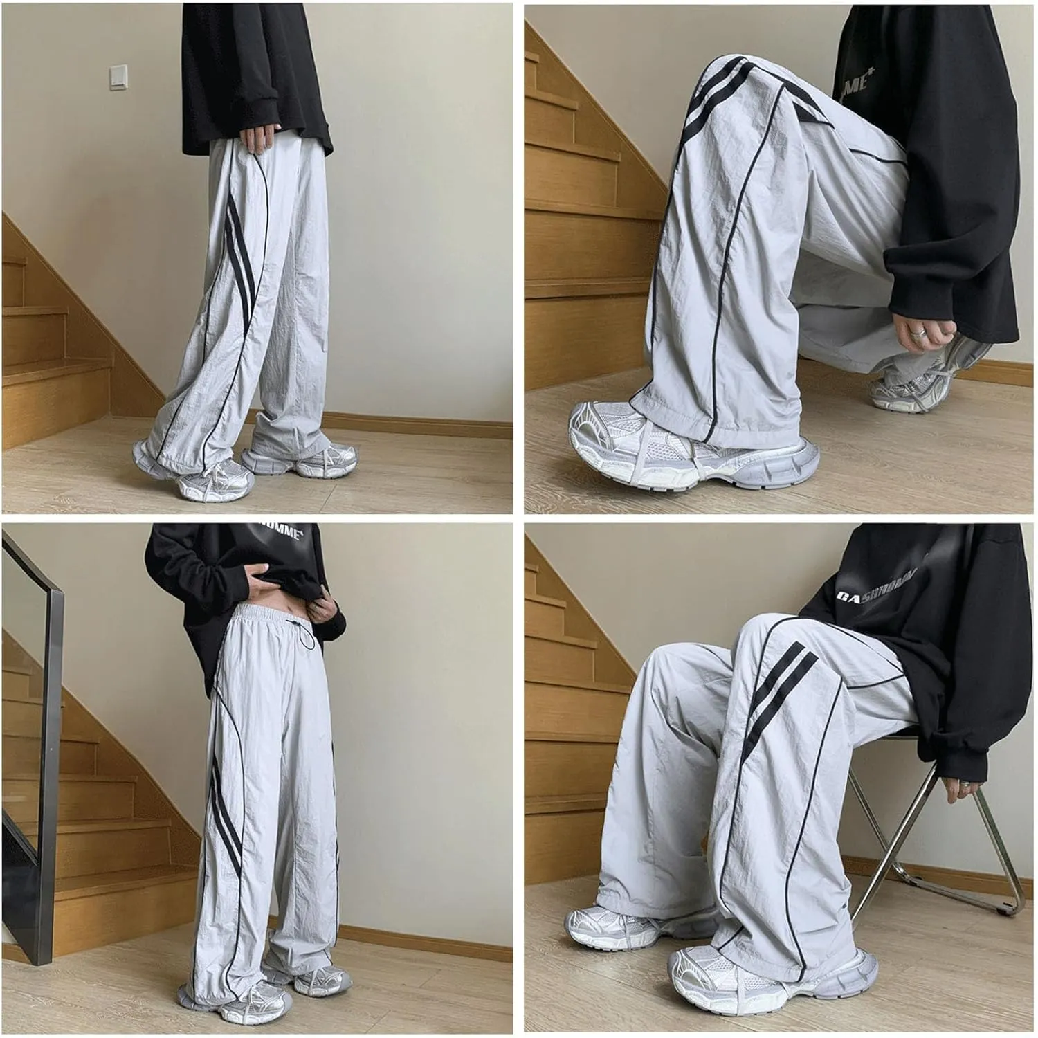 Y2k Wide Leg Sweatpants Baggy Pants Men Track Pants Vintage Parachute Pants Hip Hop Oversized Streetwear