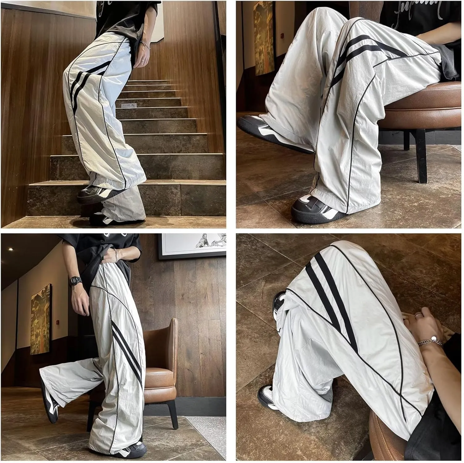 Y2k Wide Leg Sweatpants Baggy Pants Men Track Pants Vintage Parachute Pants Hip Hop Oversized Streetwear