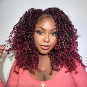 Yanky Twist Crochet Hair 8 Inch Pre Looped Curly Ends Burgundy Passion Twist & Mini Twist Styles 7 Packs Synthetic Hair Extensions for Women, 1B/Bug