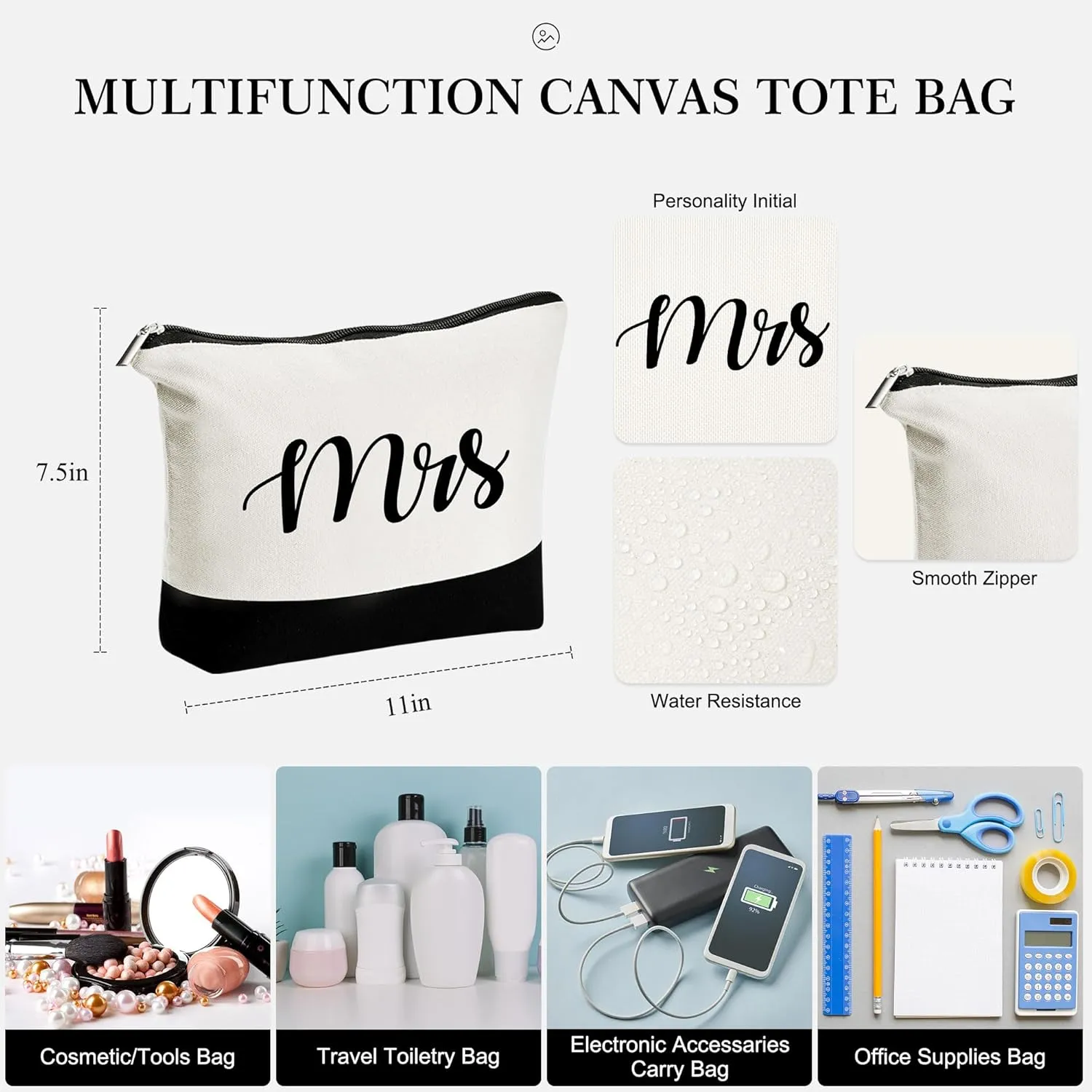 YOOLIFE Initial Canvas Tote Bag & Makeup Bag, Personalized Birthday Gifts for Women Mom Daughter Sister Friends Teacher, Bridesmaid Wedding Gifts