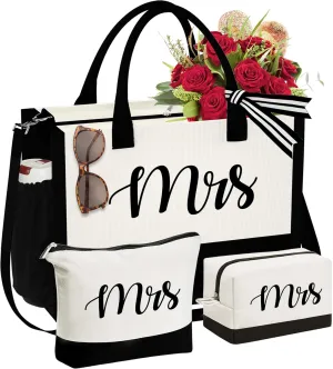 YOOLIFE Initial Canvas Tote Bag & Makeup Bag, Personalized Birthday Gifts for Women Mom Daughter Sister Friends Teacher, Bridesmaid Wedding Gifts