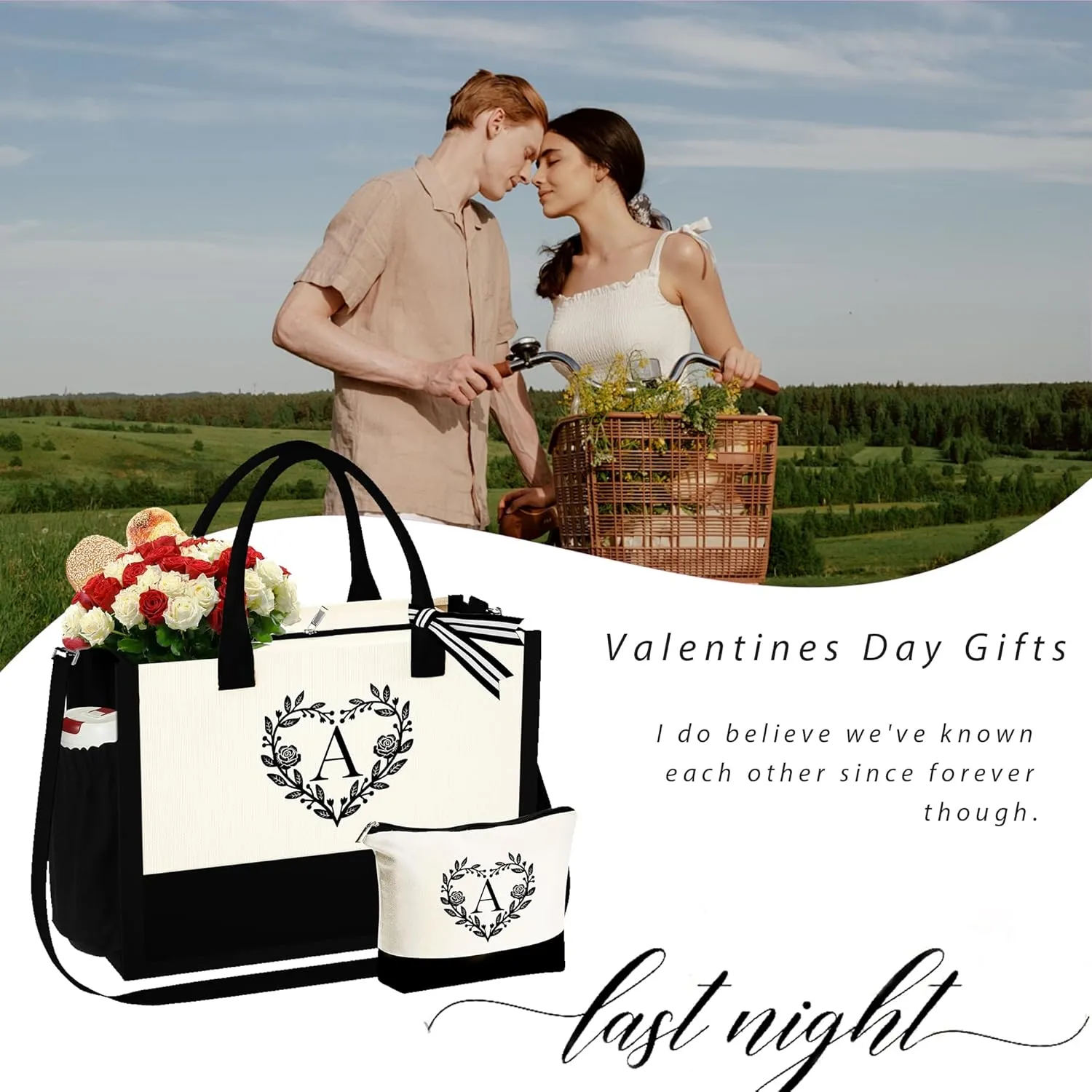 YOOLIFE Mothers Day Gifts - Initial Canvas Tote Bag Makeup Bag, Personalized Gifts for Women Mom Wife Teacher Friend Birthday