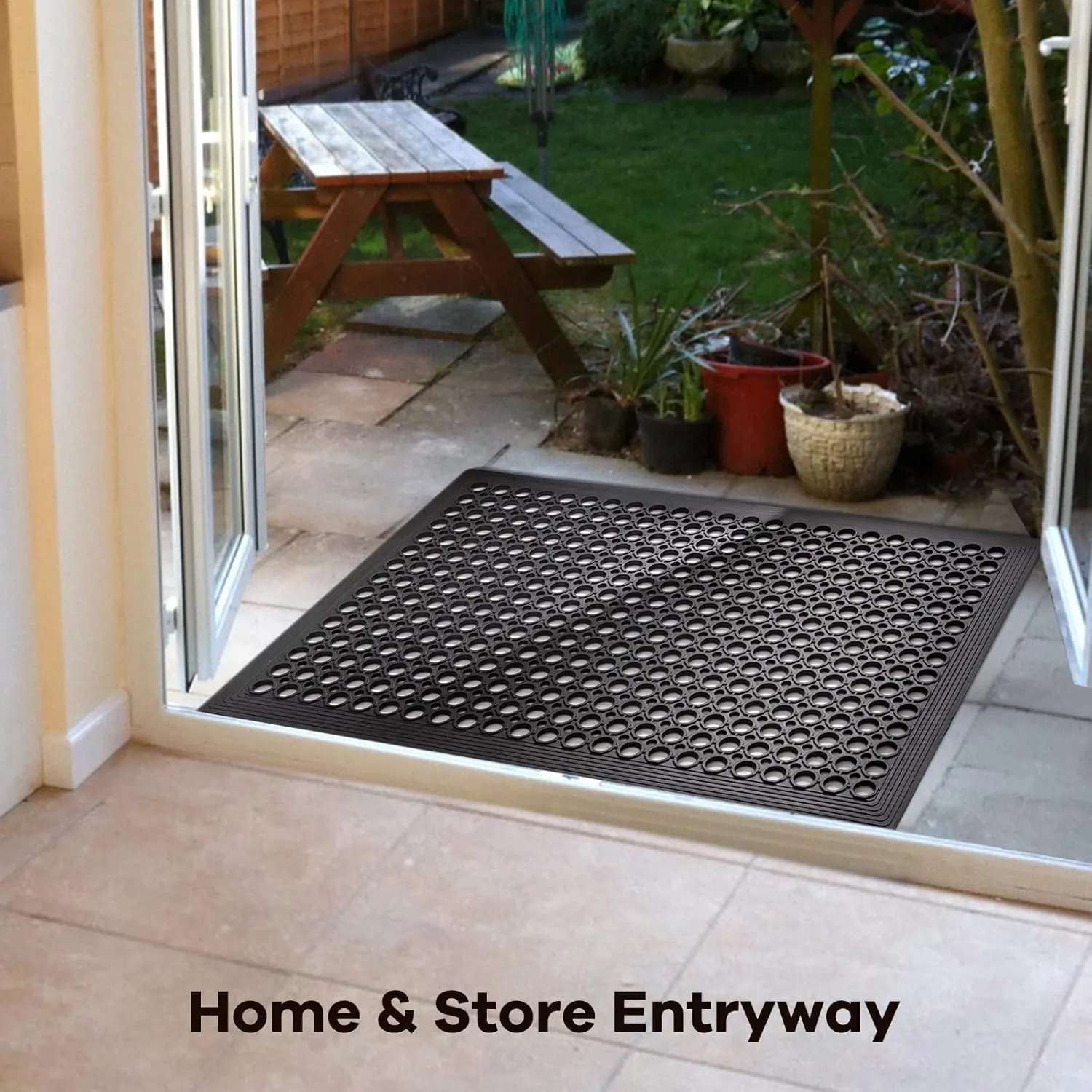 YOSHIKO Anti Fatigue Rubber Floor Mats Restaurant Kitchen Rubber Drainage Mat Out Door Mats Durable Non-Slip Bar Floor Mat Utility Mat Indoor Outdoor Wet Area Use 24" x 36" Black