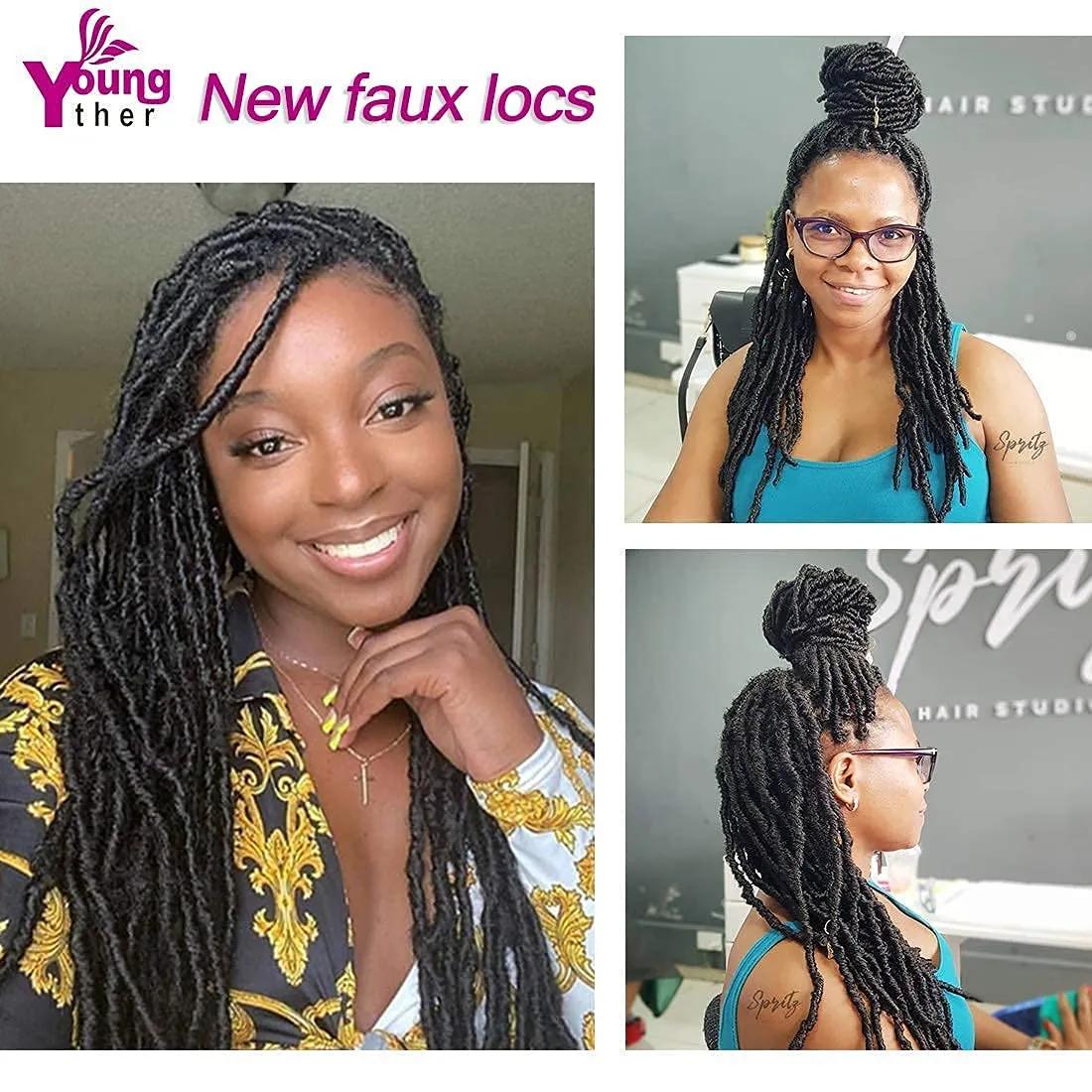 Youngther 18 inch New Faux Locs Crochet Hair Curly 6 Packs New Soft Locs Crochet Hair for Black Women Pre Looped Synthetic Goddess Locs Braiding Hair (18inch 6packs,1B#)
