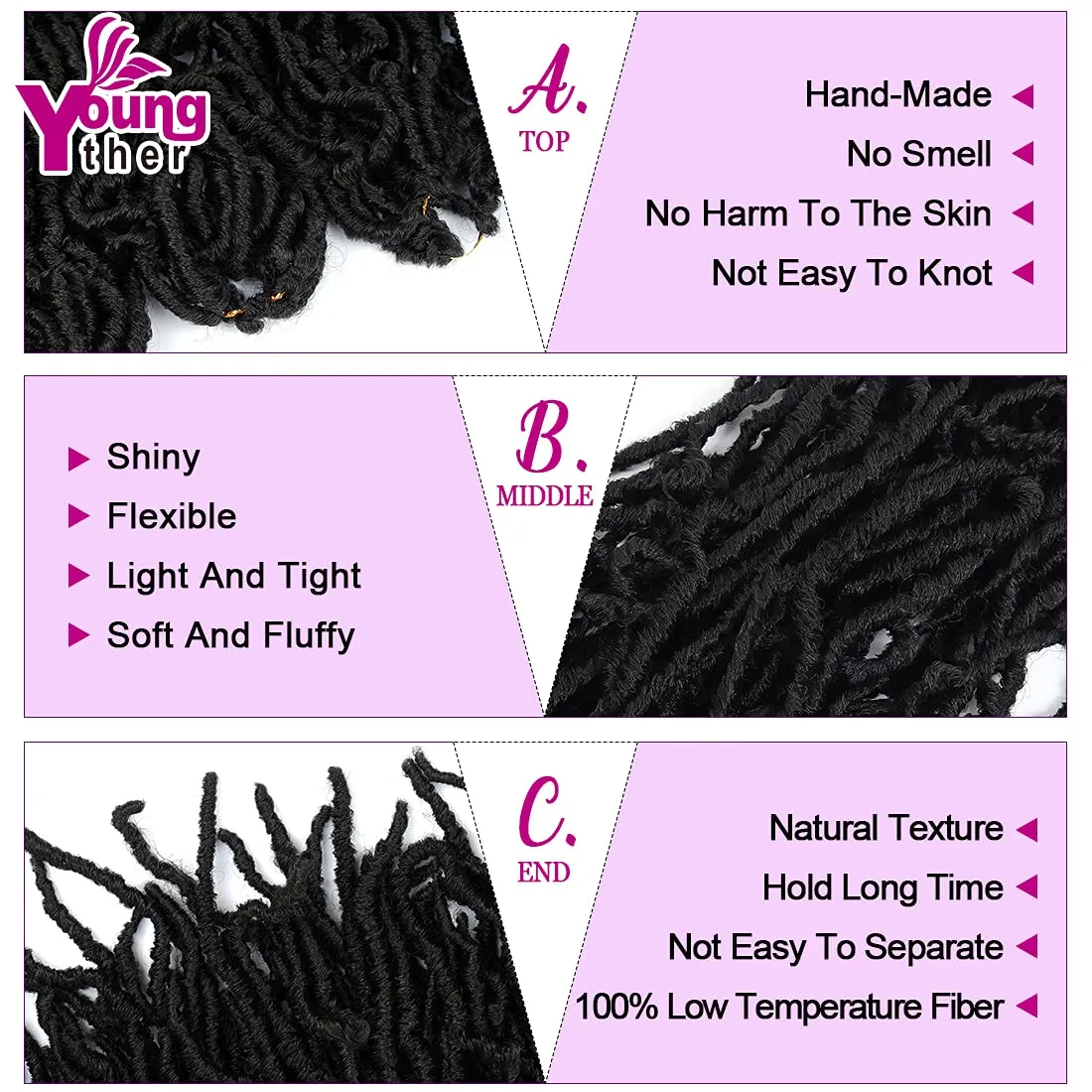 Youngther 18 inch New Faux Locs Crochet Hair Curly 6 Packs New Soft Locs Crochet Hair for Black Women Pre Looped Synthetic Goddess Locs Braiding Hair (18inch 6packs,1B#)